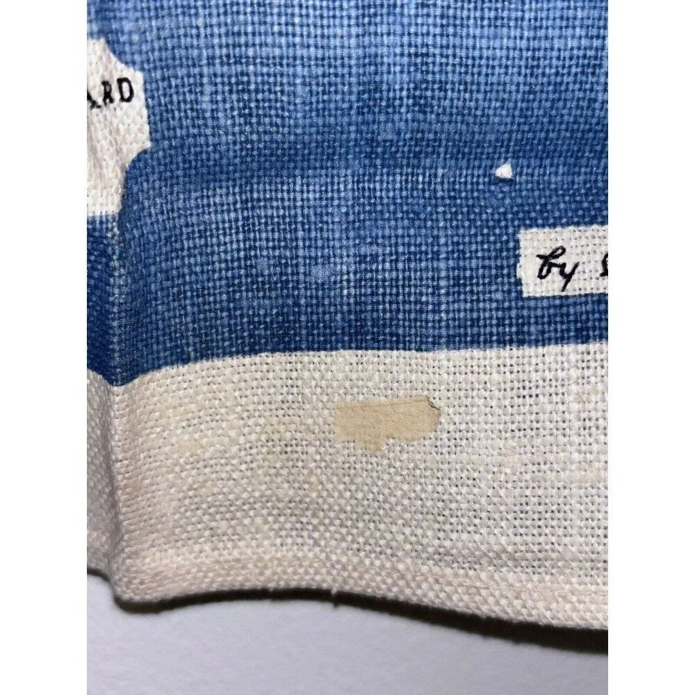 Vintage American Pewter Pieces Linen Tea Towel Blue Grey Cream 31x16